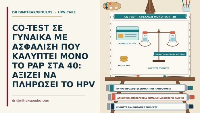 CO-TEST ΣΕ ΓΥΝΑΙΚΑ ΜΕ ΑΣΦΑΛΙΣΗ ΠΟΥ ΚΑΛΥΠΤΕΙ ΜΟΝΟ ΤΟ PAP ΣΤΑ 40: ΑΞΙΖΕΙ ΝΑ ΠΛΗΡΩΣΕΙ ΤΟ HPV co-test όταν η ασφάλιση καλύπτει μόνο Παπ