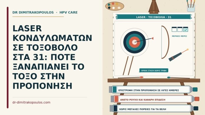 LASER ΚΟΝΔΥΛΩΜΑΤΩΝ ΣΕ ΤΟΞΟΒΟΛΟ ΣΤΑ 31: ΠΟΤΕ ΞΑΝΑΠΙΑΝΕΙ ΤΟ ΤΟΞΟ ΣΤΗΝ ΠΡΟΠΟΝΗΣΗ laser κονδυλωμάτων σε τοξοβόλο