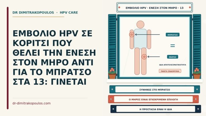 ΕΜΒΟΛΙΟ HPV ΣΕ ΚΟΡΙΤΣΙ ΠΟΥ ΘΕΛΕΙ ΤΗΝ ΕΝΕΣΗ ΣΤΟΝ ΜΗΡΟ ΑΝΤΙ ΓΙΑ ΤΟ ΜΠΡΑΤΣΟ ΣΤΑ 13: ΓΙΝΕΤΑΙ ένεση εμβολίου HPV στον μηρό