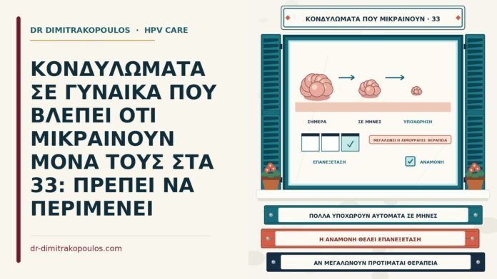 ΚΟΝΔΥΛΩΜΑΤΑ ΣΕ ΓΥΝΑΙΚΑ ΠΟΥ ΒΛΕΠΕΙ ΟΤΙ ΜΙΚΡΑΙΝΟΥΝ ΜΟΝΑ ΤΟΥΣ ΣΤΑ 33: ΠΡΕΠΕΙ ΝΑ ΠΕΡΙΜΕΝΕΙ αυτόματη υποχώρηση κονδυλωμάτων