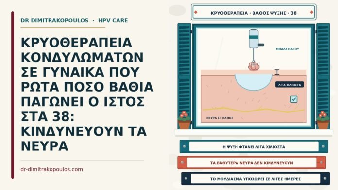 ΚΡΥΟΘΕΡΑΠΕΙΑ ΚΟΝΔΥΛΩΜΑΤΩΝ ΣΕ ΓΥΝΑΙΚΑ ΠΟΥ ΡΩΤΑ ΠΟΣΟ ΒΑΘΙΑ ΠΑΓΩΝΕΙ Ο ΙΣΤΟΣ ΣΤΑ 38: ΚΙΝΔΥΝΕΥΟΥΝ ΤΑ ΝΕΥΡΑ βάθος ψύξης στην κρυοθεραπεία