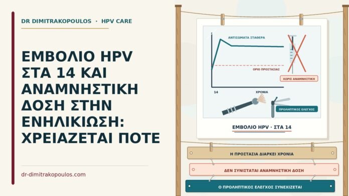 ΕΜΒΟΛΙΟ HPV ΣΤΑ 14 ΚΑΙ ΑΝΑΜΝΗΣΤΙΚΗ ΔΟΣΗ ΣΤΗΝ ΕΝΗΛΙΚΙΩΣΗ: ΧΡΕΙΑΖΕΤΑΙ ΠΟΤΕ αναμνηστική δόση εμβολίου HPV