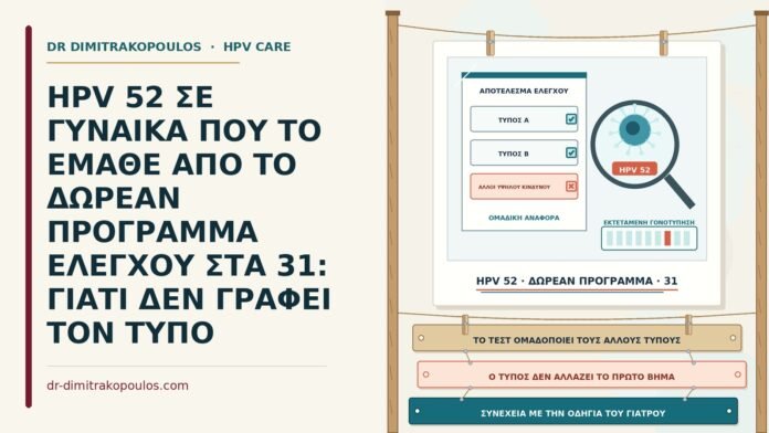 HPV 52 ΣΕ ΓΥΝΑΙΚΑ ΠΟΥ ΤΟ ΕΜΑΘΕ ΑΠΟ ΤΟ ΔΩΡΕΑΝ ΠΡΟΓΡΑΜΜΑ ΕΛΕΓΧΟΥ ΣΤΑ 31: ΓΙΑΤΙ ΔΕΝ ΓΡΑΦΕΙ ΤΟΝ ΤΥΠΟ HPV 52 στο δωρεάν πρόγραμμα ελέγχου