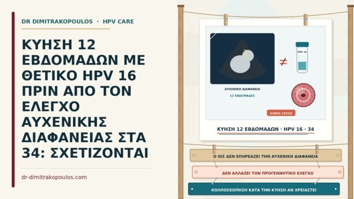 ΚΥΗΣΗ 12 ΕΒΔΟΜΑΔΩΝ ΜΕ ΘΕΤΙΚΟ HPV 16 ΠΡΙΝ ΑΠΟ ΤΟΝ ΕΛΕΓΧΟ ΑΥΧΕΝΙΚΗΣ ΔΙΑΦΑΝΕΙΑΣ ΣΤΑ 34: ΣΧΕΤΙΖΟΝΤΑΙ HPV 16 και αυχενική διαφάνεια