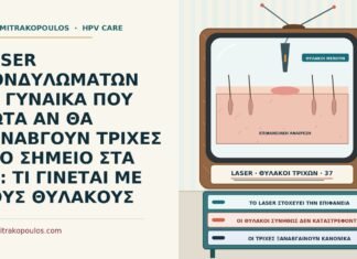 LASER ΚΟΝΔΥΛΩΜΑΤΩΝ ΣΕ ΓΥΝΑΙΚΑ ΠΟΥ ΡΩΤΑ ΑΝ ΘΑ ΞΑΝΑΒΓΟΥΝ ΤΡΙΧΕΣ ΣΤΟ ΣΗΜΕΙΟ ΣΤΑ 37: ΤΙ ΓΙΝΕΤΑΙ ΜΕ ΤΟΥΣ ΘΥΛΑΚΟΥΣ laser κονδυλωμάτων και τρίχες