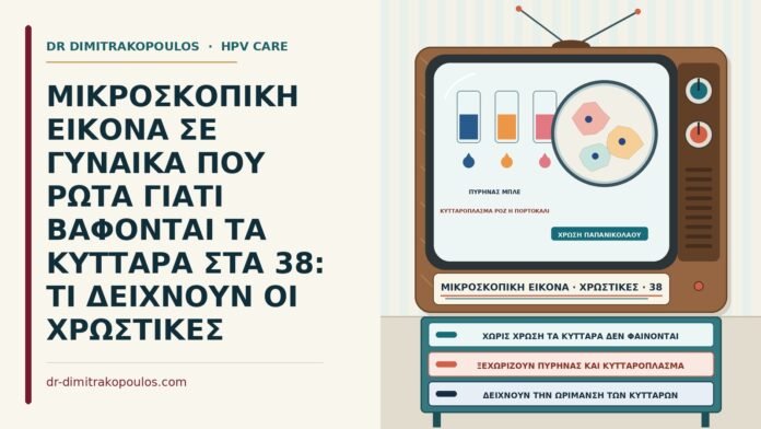 ΜΙΚΡΟΣΚΟΠΙΚΗ ΕΙΚΟΝΑ ΣΕ ΓΥΝΑΙΚΑ ΠΟΥ ΡΩΤΑ ΓΙΑΤΙ ΒΑΦΟΝΤΑΙ ΤΑ ΚΥΤΤΑΡΑ ΣΤΑ 38: ΤΙ ΔΕΙΧΝΟΥΝ ΟΙ ΧΡΩΣΤΙΚΕΣ χρωστικές στην κυτταρολογία