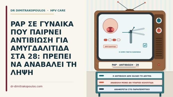 PAP ΣΕ ΓΥΝΑΙΚΑ ΠΟΥ ΠΑΙΡΝΕΙ ΑΝΤΙΒΙΩΣΗ ΓΙΑ ΑΜΥΓΔΑΛΙΤΙΔΑ ΣΤΑ 28: ΠΡΕΠΕΙ ΝΑ ΑΝΑΒΑΛΕΙ ΤΗ ΛΗΨΗ Παπ με αντιβίωση για αμυγδαλίτιδα