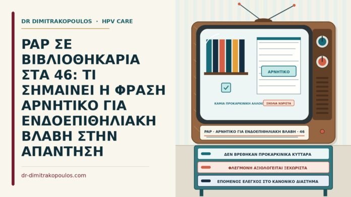 PAP ΣΕ ΒΙΒΛΙΟΘΗΚΑΡΙΑ ΣΤΑ 46: ΤΙ ΣΗΜΑΙΝΕΙ Η ΦΡΑΣΗ ΑΡΝΗΤΙΚΟ ΓΙΑ ΕΝΔΟΕΠΙΘΗΛΙΑΚΗ ΒΛΑΒΗ ΣΤΗΝ ΑΠΑΝΤΗΣΗ Παπ αρνητικό για ενδοεπιθηλιακή βλάβη