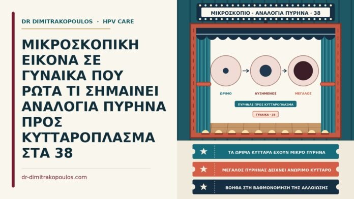 ΜΙΚΡΟΣΚΟΠΙΚΗ ΕΙΚΟΝΑ ΣΕ ΓΥΝΑΙΚΑ ΠΟΥ ΡΩΤΑ ΤΙ ΣΗΜΑΙΝΕΙ ΑΝΑΛΟΓΙΑ ΠΥΡΗΝΑ ΠΡΟΣ ΚΥΤΤΑΡΟΠΛΑΣΜΑ ΣΤΑ 38 αναλογία πυρήνα προς κυτταρόπλασμα