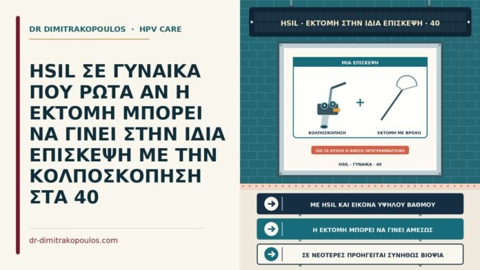 HSIL ΣΕ ΓΥΝΑΙΚΑ ΠΟΥ ΡΩΤΑ ΑΝ Η ΕΚΤΟΜΗ ΜΠΟΡΕΙ ΝΑ ΓΙΝΕΙ ΣΤΗΝ ΙΔΙΑ ΕΠΙΣΚΕΨΗ ΜΕ ΤΗΝ ΚΟΛΠΟΣΚΟΠΗΣΗ ΣΤΑ 40 εκτομή στην ίδια επίσκεψη