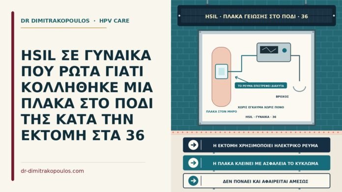 HSIL ΣΕ ΓΥΝΑΙΚΑ ΠΟΥ ΡΩΤΑ ΓΙΑΤΙ ΚΟΛΛΗΘΗΚΕ ΜΙΑ ΠΛΑΚΑ ΣΤΟ ΠΟΔΙ ΤΗΣ ΚΑΤΑ ΤΗΝ ΕΚΤΟΜΗ ΣΤΑ 36 πλάκα γείωσης στην εκτομή