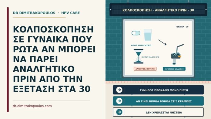 ΚΟΛΠΟΣΚΟΠΗΣΗ ΣΕ ΓΥΝΑΙΚΑ ΠΟΥ ΡΩΤΑ ΑΝ ΜΠΟΡΕΙ ΝΑ ΠΑΡΕΙ ΑΝΑΛΓΗΤΙΚΟ ΠΡΙΝ ΑΠΟ ΤΗΝ ΕΞΕΤΑΣΗ ΣΤΑ 30 αναλγητικό πριν την κολποσκόπηση