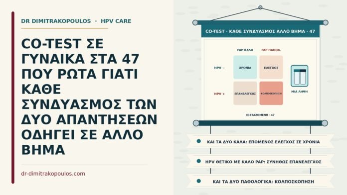 CO-TEST ΣΕ ΓΥΝΑΙΚΑ ΣΤΑ 47 ΠΟΥ ΡΩΤΑ ΓΙΑΤΙ ΚΑΘΕ ΣΥΝΔΥΑΣΜΟΣ ΤΩΝ ΔΥΟ ΑΠΑΝΤΗΣΕΩΝ ΟΔΗΓΕΙ ΣΕ ΑΛΛΟ ΒΗΜΑ συνδυασμοί απαντήσεων στο co-test