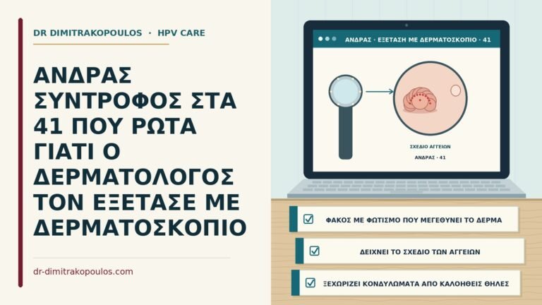 δερματοσκόπηση στον άνδρα με πιθανά κονδυλώματα