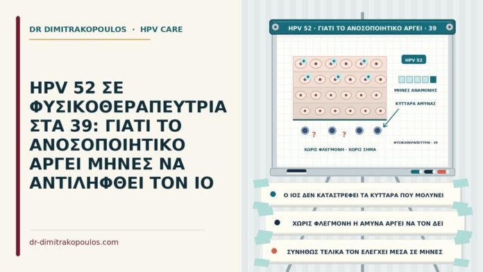 HPV 52 ΣΕ ΦΥΣΙΚΟΘΕΡΑΠΕΥΤΡΙΑ ΣΤΑ 39: ΓΙΑΤΙ ΤΟ ΑΝΟΣΟΠΟΙΗΤΙΚΟ ΑΡΓΕΙ ΜΗΝΕΣ ΝΑ ΑΝΤΙΛΗΦΘΕΙ ΤΟΝ ΙΟ HPV 52 και αργή ανοσολογική αντίδραση