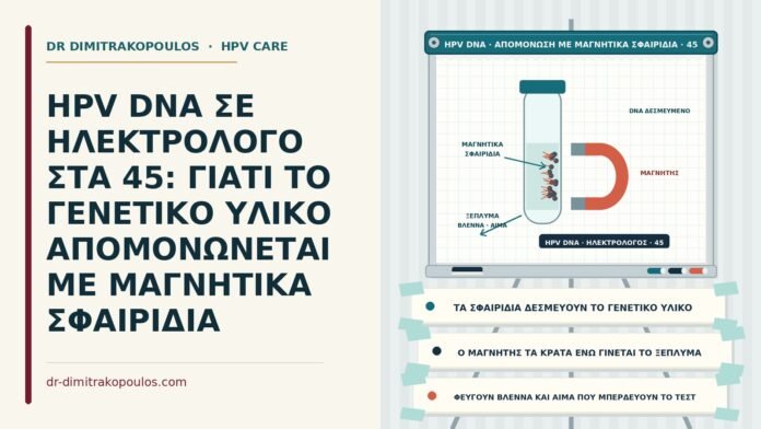 HPV DNA ΣΕ ΗΛΕΚΤΡΟΛΟΓΟ ΣΤΑ 45: ΓΙΑΤΙ ΤΟ ΓΕΝΕΤΙΚΟ ΥΛΙΚΟ ΑΠΟΜΟΝΩΝΕΤΑΙ ΜΕ ΜΑΓΝΗΤΙΚΑ ΣΦΑΙΡΙΔΙΑ απομόνωση HPV DNA με μαγνητικά σφαιρίδια