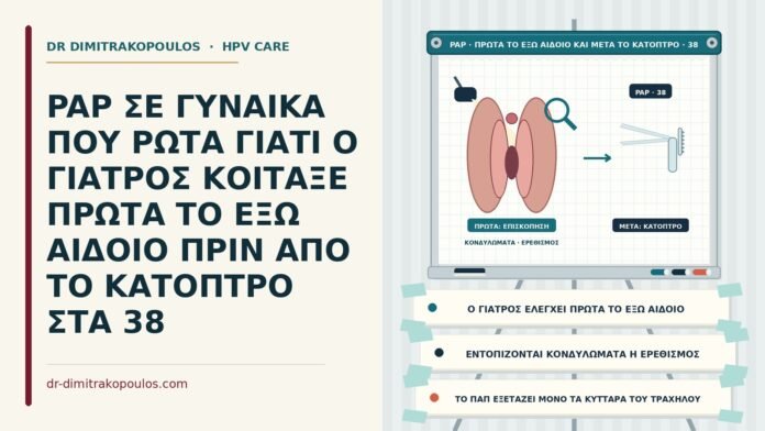 PAP ΣΕ ΓΥΝΑΙΚΑ ΠΟΥ ΡΩΤΑ ΓΙΑΤΙ Ο ΓΙΑΤΡΟΣ ΚΟΙΤΑΞΕ ΠΡΩΤΑ ΤΟ ΕΞΩ ΑΙΔΟΙΟ ΠΡΙΝ ΑΠΟ ΤΟ ΚΑΤΟΠΤΡΟ ΣΤΑ 38 επισκόπηση του αιδοίου πριν από το Παπ
