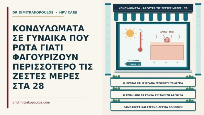 ΚΟΝΔΥΛΩΜΑΤΑ ΣΕ ΓΥΝΑΙΚΑ ΠΟΥ ΡΩΤΑ ΓΙΑΤΙ ΦΑΓΟΥΡΙΖΟΥΝ ΠΕΡΙΣΣΟΤΕΡΟ ΤΙΣ ΖΕΣΤΕΣ ΜΕΡΕΣ ΣΤΑ 28 φαγούρα κονδυλωμάτων στη ζέστη