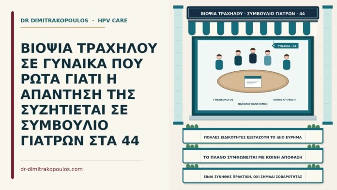 ΒΙΟΨΙΑ ΤΡΑΧΗΛΟΥ ΣΕ ΓΥΝΑΙΚΑ ΠΟΥ ΡΩΤΑ ΓΙΑΤΙ Η ΑΠΑΝΤΗΣΗ ΤΗΣ ΣΥΖΗΤΙΕΤΑΙ ΣΕ ΣΥΜΒΟΥΛΙΟ ΓΙΑΤΡΩΝ ΣΤΑ 44 συμβούλιο γιατρών για την απάντηση της βιοψίας