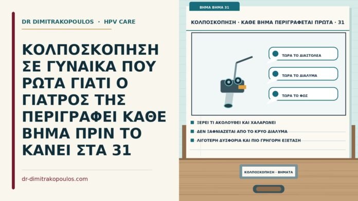 ΚΟΛΠΟΣΚΟΠΗΣΗ ΣΕ ΓΥΝΑΙΚΑ ΠΟΥ ΡΩΤΑ ΓΙΑΤΙ Ο ΓΙΑΤΡΟΣ ΤΗΣ ΠΕΡΙΓΡΑΦΕΙ ΚΑΘΕ ΒΗΜΑ ΠΡΙΝ ΤΟ ΚΑΝΕΙ ΣΤΑ 31 περιγραφή κάθε βήματος στην κολποσκόπηση