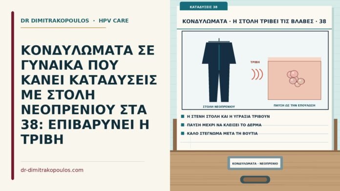 ΚΟΝΔΥΛΩΜΑΤΑ ΣΕ ΓΥΝΑΙΚΑ ΠΟΥ ΚΑΝΕΙ ΚΑΤΑΔΥΣΕΙΣ ΜΕ ΣΤΟΛΗ ΝΕΟΠΡΕΝΙΟΥ ΣΤΑ 38: ΕΠΙΒΑΡΥΝΕΙ Η ΤΡΙΒΗ στολή νεοπρενίου και κονδυλώματα