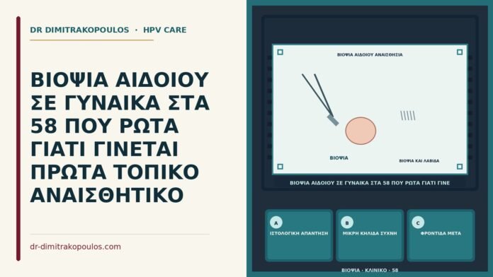 ΒΙΟΨΙΑ ΑΙΔΟΙΟΥ ΣΕ ΓΥΝΑΙΚΑ ΣΤΑ 58 ΠΟΥ ΡΩΤΑ ΓΙΑΤΙ ΓΙΝΕΤΑΙ ΠΡΩΤΑ ΤΟΠΙΚΟ ΑΝΑΙΣΘΗΤΙΚΟ τοπικό αναισθητικό πριν βιοψία αιδοίου