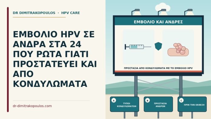 ΕΜΒΟΛΙΟ HPV ΣΕ ΑΝΔΡΑ ΣΤΑ 24 ΠΟΥ ΡΩΤΑ ΓΙΑΤΙ ΠΡΟΣΤΑΤΕΥΕΙ ΚΑΙ ΑΠΟ ΚΟΝΔΥΛΩΜΑΤΑ προστασία από κονδυλώματα με το εμβόλιο HPV