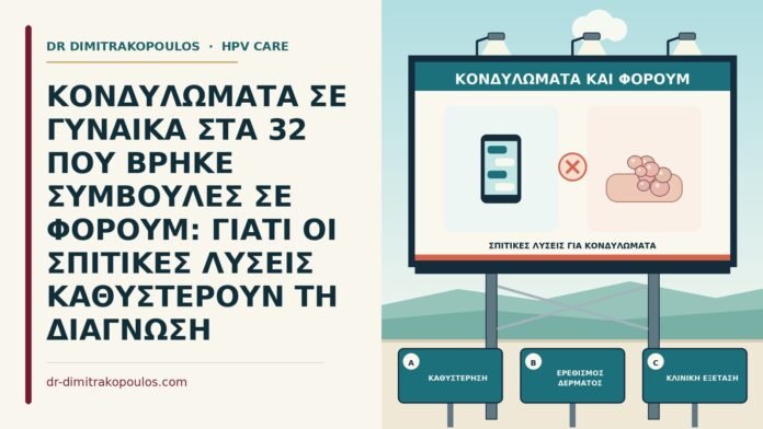 ΚΟΝΔΥΛΩΜΑΤΑ ΣΕ ΓΥΝΑΙΚΑ ΣΤΑ 32 ΠΟΥ ΒΡΗΚΕ ΣΥΜΒΟΥΛΕΣ ΣΕ ΦΟΡΟΥΜ: ΓΙΑΤΙ ΟΙ ΣΠΙΤΙΚΕΣ ΛΥΣΕΙΣ ΚΑΘΥΣΤΕΡΟΥΝ ΤΗ ΔΙΑΓΝΩΣΗ σπιτικές λύσεις για κονδυλώματα