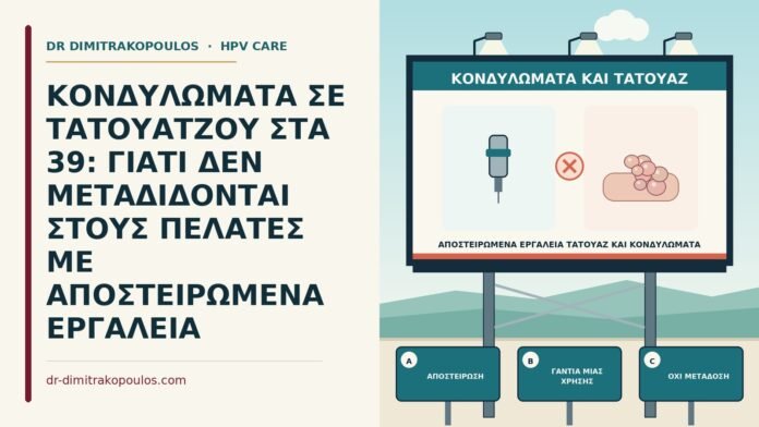 ΚΟΝΔΥΛΩΜΑΤΑ ΣΕ ΤΑΤΟΥΑΤΖΟΥ ΣΤΑ 39: ΓΙΑΤΙ ΔΕΝ ΜΕΤΑΔΙΔΟΝΤΑΙ ΣΤΟΥΣ ΠΕΛΑΤΕΣ ΜΕ ΑΠΟΣΤΕΙΡΩΜΕΝΑ ΕΡΓΑΛΕΙΑ αποστειρωμένα εργαλεία τατουάζ και κονδυλώματα