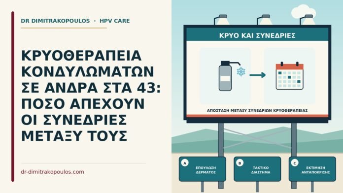 ΚΡΥΟΘΕΡΑΠΕΙΑ ΚΟΝΔΥΛΩΜΑΤΩΝ ΣΕ ΑΝΔΡΑ ΣΤΑ 43: ΠΟΣΟ ΑΠΕΧΟΥΝ ΟΙ ΣΥΝΕΔΡΙΕΣ ΜΕΤΑΞΥ ΤΟΥΣ απόσταση μεταξύ συνεδριών κρυοθεραπείας