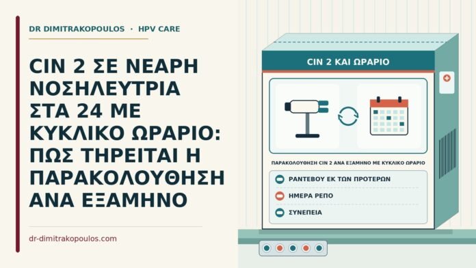 CIN 2 ΣΕ ΝΕΑΡΗ ΝΟΣΗΛΕΥΤΡΙΑ ΣΤΑ 24 ΜΕ ΚΥΚΛΙΚΟ ΩΡΑΡΙΟ: ΠΩΣ ΤΗΡΕΙΤΑΙ Η ΠΑΡΑΚΟΛΟΥΘΗΣΗ ΑΝΑ ΕΞΑΜΗΝΟ παρακολούθηση CIN 2 ανά εξάμηνο με κυκλικό ωράριο
