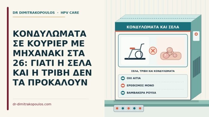 ΚΟΝΔΥΛΩΜΑΤΑ ΣΕ ΚΟΥΡΙΕΡ ΜΕ ΜΗΧΑΝΑΚΙ ΣΤΑ 26: ΓΙΑΤΙ Η ΣΕΛΑ ΚΑΙ Η ΤΡΙΒΗ ΔΕΝ ΤΑ ΠΡΟΚΑΛΟΥΝ σέλα, τριβή και κονδυλώματα
