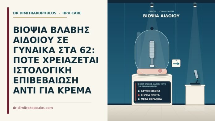 ΒΙΟΨΙΑ ΒΛΑΒΗΣ ΑΙΔΟΙΟΥ ΣΕ ΓΥΝΑΙΚΑ ΣΤΑ 62: ΠΟΤΕ ΧΡΕΙΑΖΕΤΑΙ ΙΣΤΟΛΟΓΙΚΗ ΕΠΙΒΕΒΑΙΩΣΗ ΑΝΤΙ ΓΙΑ ΚΡΕΜΑ βιοψία βλάβης αιδοίου μετά την εμμηνόπαυση