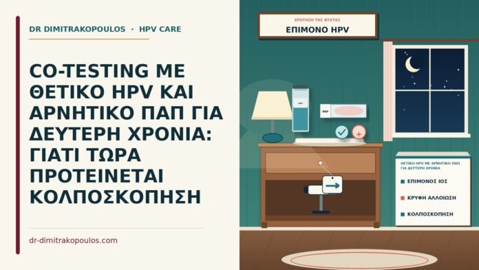 CO-TESTING ΜΕ ΘΕΤΙΚΟ HPV ΚΑΙ ΑΡΝΗΤΙΚΟ ΠΑΠ ΓΙΑ ΔΕΥΤΕΡΗ ΧΡΟΝΙΑ: ΓΙΑΤΙ ΤΩΡΑ ΠΡΟΤΕΙΝΕΤΑΙ ΚΟΛΠΟΣΚΟΠΗΣΗ θετικό HPV με αρνητικό Παπ για δεύτερη χρονιά