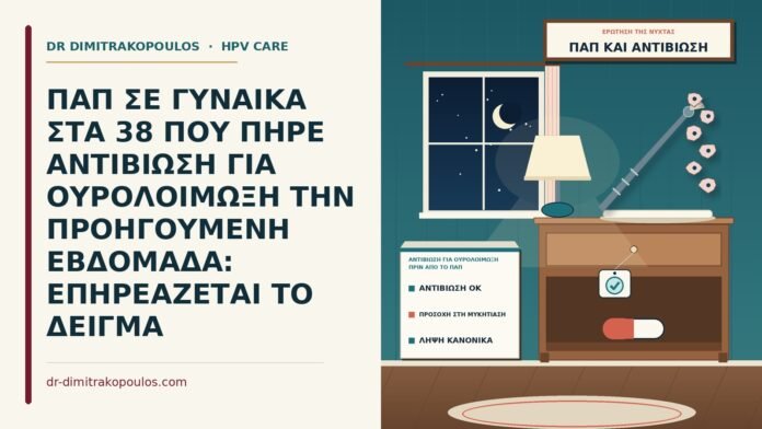 ΠΑΠ ΣΕ ΓΥΝΑΙΚΑ ΣΤΑ 38 ΠΟΥ ΠΗΡΕ ΑΝΤΙΒΙΩΣΗ ΓΙΑ ΟΥΡΟΛΟΙΜΩΞΗ ΤΗΝ ΠΡΟΗΓΟΥΜΕΝΗ ΕΒΔΟΜΑΔΑ: ΕΠΗΡΕΑΖΕΤΑΙ ΤΟ ΔΕΙΓΜΑ αντιβίωση για ουρολοίμωξη πριν από το Παπ