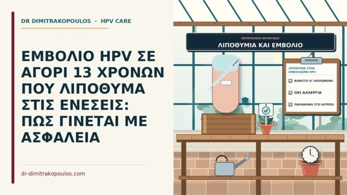 ΕΜΒΟΛΙΟ HPV ΣΕ ΑΓΟΡΙ 13 ΧΡΟΝΩΝ ΠΟΥ ΛΙΠΟΘΥΜΑ ΣΤΙΣ ΕΝΕΣΕΙΣ: ΠΩΣ ΓΙΝΕΤΑΙ ΜΕ ΑΣΦΑΛΕΙΑ λιποθυμία στον εμβολιασμό HPV