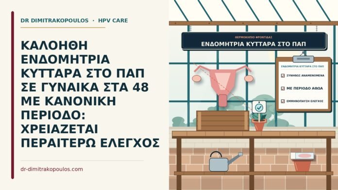 ΚΑΛΟΗΘΗ ΕΝΔΟΜΗΤΡΙΑ ΚΥΤΤΑΡΑ ΣΤΟ ΠΑΠ ΣΕ ΓΥΝΑΙΚΑ ΣΤΑ 48 ΜΕ ΚΑΝΟΝΙΚΗ ΠΕΡΙΟΔΟ: ΧΡΕΙΑΖΕΤΑΙ ΠΕΡΑΙΤΕΡΩ ΕΛΕΓΧΟΣ ενδομήτρια κύτταρα στο Παπ