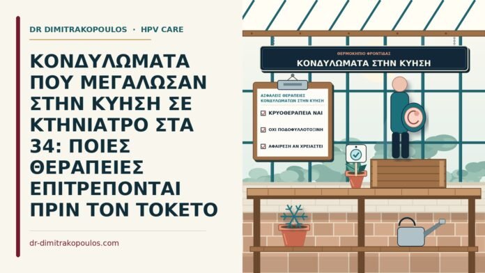 ΚΟΝΔΥΛΩΜΑΤΑ ΠΟΥ ΜΕΓΑΛΩΣΑΝ ΣΤΗΝ ΚΥΗΣΗ ΣΕ ΚΤΗΝΙΑΤΡΟ ΣΤΑ 34: ΠΟΙΕΣ ΘΕΡΑΠΕΙΕΣ ΕΠΙΤΡΕΠΟΝΤΑΙ ΠΡΙΝ ΤΟΝ ΤΟΚΕΤΟ ασφαλείς θεραπείες κονδυλωμάτων στην κύηση