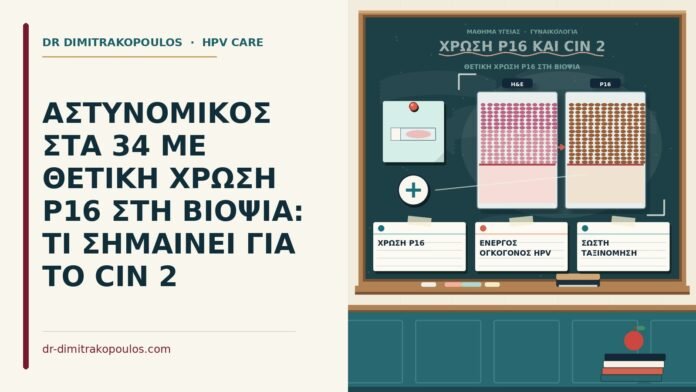 ΑΣΤΥΝΟΜΙΚΟΣ ΣΤΑ 34 ΜΕ ΘΕΤΙΚΗ ΧΡΩΣΗ P16 ΣΤΗ ΒΙΟΨΙΑ: ΤΙ ΣΗΜΑΙΝΕΙ ΓΙΑ ΤΟ CIN 2 θετική χρώση p16 στη βιοψία