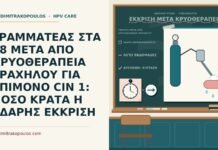 ΓΡΑΜΜΑΤΕΑΣ ΣΤΑ 38 ΜΕΤΑ ΑΠΟ ΚΡΥΟΘΕΡΑΠΕΙΑ ΤΡΑΧΗΛΟΥ ΓΙΑ ΕΠΙΜΟΝΟ CIN 1: ΠΟΣΟ ΚΡΑΤΑ Η ΥΔΑΡΗΣ ΕΚΚΡΙΣΗ έκκριση μετά από κρυοθεραπεία τραχήλου