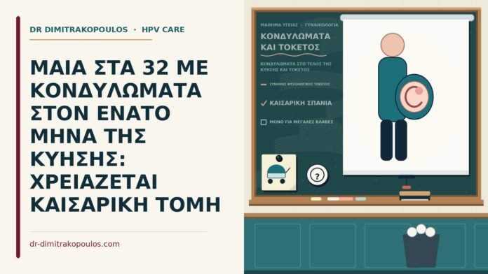 ΜΑΙΑ ΣΤΑ 32 ΜΕ ΚΟΝΔΥΛΩΜΑΤΑ ΣΤΟΝ ΕΝΑΤΟ ΜΗΝΑ ΤΗΣ ΚΥΗΣΗΣ: ΧΡΕΙΑΖΕΤΑΙ ΚΑΙΣΑΡΙΚΗ ΤΟΜΗ κονδυλώματα στο τέλος της κύησης και τοκετός