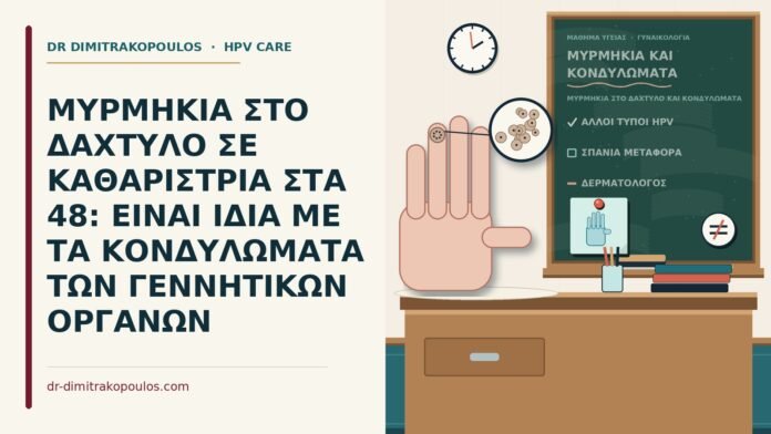 ΜΥΡΜΗΚΙΑ ΣΤΟ ΔΑΧΤΥΛΟ ΣΕ ΚΑΘΑΡΙΣΤΡΙΑ ΣΤΑ 48: ΕΙΝΑΙ ΙΔΙΑ ΜΕ ΤΑ ΚΟΝΔΥΛΩΜΑΤΑ ΤΩΝ ΓΕΝΝΗΤΙΚΩΝ ΟΡΓΑΝΩΝ μυρμηκιά στο δάχτυλο και κονδυλώματα