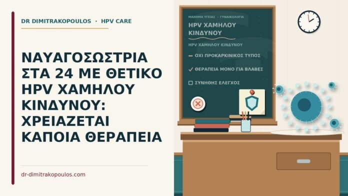 ΝΑΥΑΓΟΣΩΣΤΡΙΑ ΣΤΑ 24 ΜΕ ΘΕΤΙΚΟ HPV ΧΑΜΗΛΟΥ ΚΙΝΔΥΝΟΥ: ΧΡΕΙΑΖΕΤΑΙ ΚΑΠΟΙΑ ΘΕΡΑΠΕΙΑ HPV χαμηλού κινδύνου