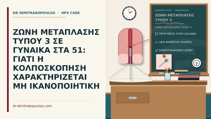 ΖΩΝΗ ΜΕΤΑΠΛΑΣΗΣ ΤΥΠΟΥ 3 ΣΕ ΓΥΝΑΙΚΑ ΣΤΑ 51: ΓΙΑΤΙ Η ΚΟΛΠΟΣΚΟΠΗΣΗ ΧΑΡΑΚΤΗΡΙΖΕΤΑΙ ΜΗ ΙΚΑΝΟΠΟΙΗΤΙΚΗ ζώνη μετάπλασης τύπου 3