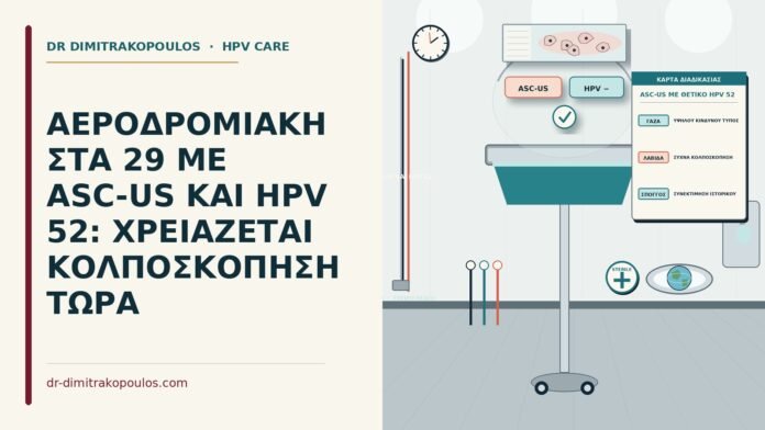 ΑΕΡΟΔΡΟΜΙΑΚΗ ΣΤΑ 29 ΜΕ ASC-US ΚΑΙ HPV 52: ΧΡΕΙΑΖΕΤΑΙ ΚΟΛΠΟΣΚΟΠΗΣΗ ΤΩΡΑ ASC-US με θετικό HPV 52