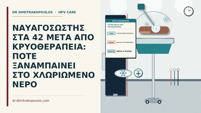 ΝΑΥΑΓΟΣΩΣΤΗΣ ΣΤΑ 42 ΜΕΤΑ ΑΠΟ ΚΡΥΟΘΕΡΑΠΕΙΑ: ΠΟΤΕ ΞΑΝΑΜΠΑΙΝΕΙ ΣΤΟ ΧΛΩΡΙΩΜΕΝΟ ΝΕΡΟ πισίνα μετά από κρυοθεραπεία κονδυλωμάτων