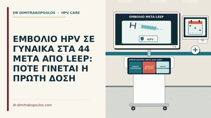 ΕΜΒΟΛΙΟ HPV ΣΕ ΓΥΝΑΙΚΑ ΣΤΑ 44 ΜΕΤΑ ΑΠΟ LEEP: ΠΟΤΕ ΓΙΝΕΤΑΙ Η ΠΡΩΤΗ ΔΟΣΗ εμβολιασμός μετά από LEEP
