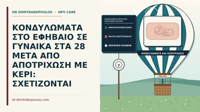 ΚΟΝΔΥΛΩΜΑΤΑ ΣΤΟ ΕΦΗΒΑΙΟ ΣΕ ΓΥΝΑΙΚΑ ΣΤΑ 28 ΜΕΤΑ ΑΠΟ ΑΠΟΤΡΙΧΩΣΗ ΜΕ ΚΕΡΙ: ΣΧΕΤΙΖΟΝΤΑΙ κονδυλώματα μετά από αποτρίχωση με κερί