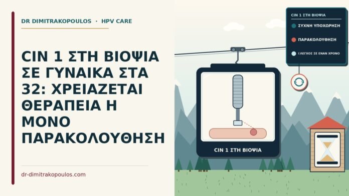 CIN 1 ΣΤΗ ΒΙΟΨΙΑ ΣΕ ΓΥΝΑΙΚΑ ΣΤΑ 32: ΧΡΕΙΑΖΕΤΑΙ ΘΕΡΑΠΕΙΑ Η ΜΟΝΟ ΠΑΡΑΚΟΛΟΥΘΗΣΗ CIN 1 στη βιοψία