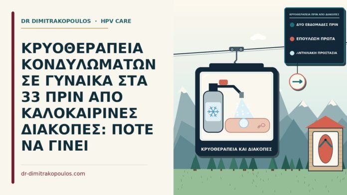 ΚΡΥΟΘΕΡΑΠΕΙΑ ΚΟΝΔΥΛΩΜΑΤΩΝ ΣΕ ΓΥΝΑΙΚΑ ΣΤΑ 33 ΠΡΙΝ ΑΠΟ ΚΑΛΟΚΑΙΡΙΝΕΣ ΔΙΑΚΟΠΕΣ: ΠΟΤΕ ΝΑ ΓΙΝΕΙ κρυοθεραπεία πριν από διακοπές